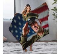 EJXN Blanket Queen Size Saluting Soldier With American Flag Background Flannel Blanket Blanket Queen Size Easter Gifts(127x100cm)