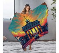 EJXN Blanket Queen Size Vintage Bus At Brandenburg Gate Against A Dramatic Sky Flannel Blanket Blanket Queen Size Easter Gifts(125x150cm)