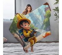 EJXN Blankets Little Firefighter Saving A Fish In The City Flannel Blanket Easter Blanket Easter Gifts(150x200cm)
