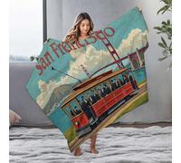 EJXN Blankets Vintage San Francisco Cable Car Ride Alongside The Golden Gate Br Flannel Blanket Easter Blanket Easter Gifts(127x100cm)