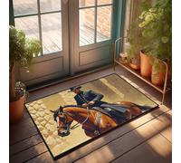 EJXN Classroom Door Mat Rider In Historical Uniform On Horseback Amidst Stone Structures Doormat Fall Porch Mat Home Goods(65X90CM)