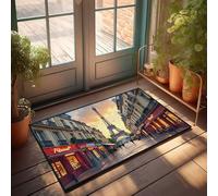 EJXN Door Mat Outdoor Entrance Funny Evening Stroll Under The Eiffel Tower: A Parisian Scene Doormat Home Decor For Men Door Matt(40X60CM)