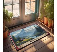 EJXN Door Mat Outdoor Entrance Funny Mortheis: A Serene Cabin By The River Amidst Majestic Mountains Doormat Home Decor For Men Door Matt(65X90CM)