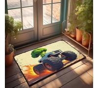 EJXN Doormat Fall Broccoli Monster Truck: A Wild Ride Through Flames! Doormat Decore For Room Funny Home Decor(40X60CM)