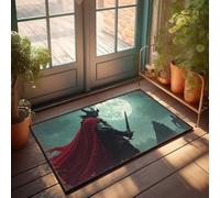 EJXN Doormat Fall Dark Warrior With Horns Standing Before A Full Moon Doormat Decore For Room Funny Home Decor(40X60CM)