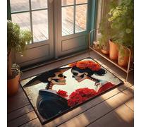 EJXN Doormat Fall Day Of The Dead Romance: Skeleton Couple With Red Roses Doormat Decore For Room Funny Home Decor(65X90CM)