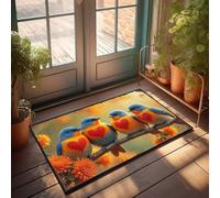 EJXN Doormat Fall Four Colorful Birds With Hearts On Their Chests Perched On A Bran Doormat Fall Rugs Indoor Holiday Rug(50X80CM)