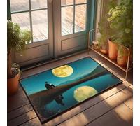 EJXN Doormat Fall Man Sitting By Pond Under Full Moon Doormat Decore For Room Funny Home Decor(40X60CM)