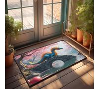 EJXN Doormats For Outdoor Entrance Home Funny Blue Dragon On Stone Bridge Amidst Cherry Blossom Trees Doormat Cool Rugs Funny Bathroom Decor(50X80CM)