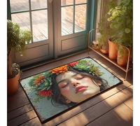EJXN Fall Door Mat Indoor Floral Crown Dreams: A Whimsical Artistic Portrait Doormat Cave Man Bar Mens Room Decor(65X90CM)