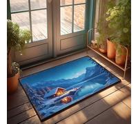 EJXN Fall Mats Outdoor Snowy Cabin By The Lake Under A Starry Night Sky Doormat Funny Bathroom Decor Bar Decor For Home(65X90CM)