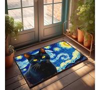 EJXN Fall Outdoor Welcome Mat Starry Night Black Cat: A Whimsical Fusion Of Art And Feline Char Doormat Door Mat Rug Teen Boy Room Decor(65X90CM)
