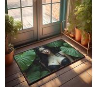 EJXN Fall Outside Door Mats A Woman In Black Lace Amidst Lush Green Leaves Doormat Indoor Outdoor Carpet Doormat Funny(40X60CM)