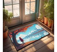 EJXN Fall Outside Door Mats Autumn Serenity: A Girl Reflects On City Skies Doormat Indoor Outdoor Carpet Doormat Funny(65X90CM)