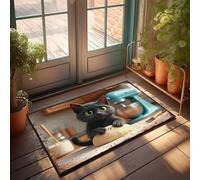 EJXN Fall Outside Door Mats Curious Kitten In The Kitchen With Dough Doormat Doormat Fall Bedroom Decor For Men(50X80CM)