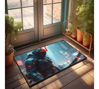 EJXN Fall Outside Door Mats Cyberpunk Warrior In Neon-Lit Cityscape Doormat Doormat Fall Bedroom Decor For Men(40X60CM)