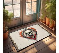 EJXN Fall Outside Door Mats Timeless Horror: Fiery Skull Clock Tattoo Design Doormat Indoor Outdoor Carpet Doormat Funny(65X90CM)