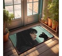 EJXN Fall Outside Door Mats Whispering Secrets: A Girl And Her Black Cat Doormat Indoor Outdoor Carpet Doormat Funny(50X80CM)