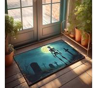 EJXN Farm Mat A Spooky Night In The Cemetery With A Glowing Skeleton Doormat Bathroom Gifts Gaming Room Accessories(40X60CM)