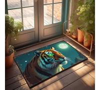 EJXN Farm Rug Nightly Tiger Gaze Under The Moonlit Sky Doormat Knock Before Entering Door Sign Small Outdoor Rug(40X60CM)