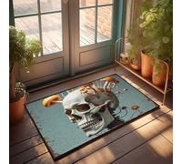 EJXN Farm Rug Skull With Mushrooms: A Surreal Fusion Of Nature And Anatomy Doormat Knock Before Entering Door Sign Small Outdoor Rug(65X90CM)