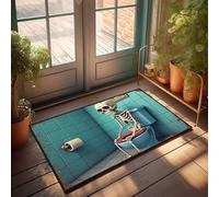 EJXN Floor Mats For Home Entrance Spooky Skeleton On The Toilet: A Halloween Bathroom Scene Doormat Funny Sogns Fun Stuff(65X90CM)