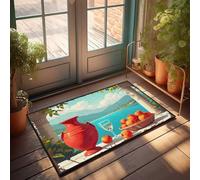 EJXN Floor Mats For House Red Vase, Oranges, Wine Glass, And Basket By The Sea Doormat Decore For Room Fall Decor Outdoor(65X90CM)