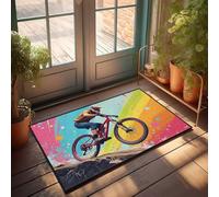 EJXN Floor Mats For House Rider Soars Over Rocks On Colorful Mountain Bike Adventure Doormat Funny Office Decor Outside Fall Door Mat(40X60CM)