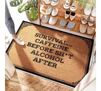 EJXN Front Door Outdoor Scalloped Jute Entryway Mat - Survival.caffeine Before Sh*t Alcohol After | Hello Welcome/Plastic - Funny Welcome Mat Front Door For Interior Door, Welcome(50X80CM)