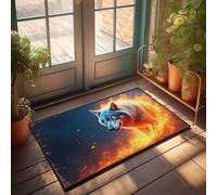 EJXN Funny Bathroom Mat Flaming Wolf: A Fiery Fantasy Portrait Doormat Positive Doormat Outdoor Front Door Mat(65X90CM)
