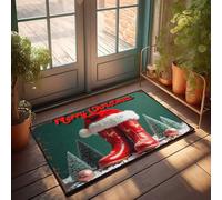 EJXN Funny Bathroom Mat Red Boots With Santa Hat: A Festive Christmas Scene Doormat Positive Doormat Outdoor Front Door Mat(50X80CM)