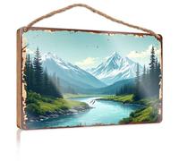 EJXN Funny Bedroom Decor Snow-Capped Peaks, Serene Valley: A Nature'S Canvas Wooded Sign Playroom Decor Farm House Decorations(23X35CM)