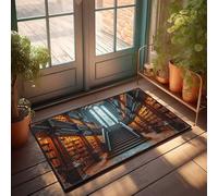 EJXN Funny Door Mats For Outside Entry A Grand Library With Staircase Leading To Stained Glass Windows Doormat Fall Door Mat Indoor Door Mats Outdoor Fall(65X90CM)