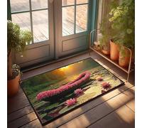 EJXN Funny Door Mats For Outside Entry Boat Decorated With Pink Flowers On A Serene Lake At Sunset Doormat Fall Door Mat Indoor Door Mats Outdoor Fall(40X60CM)