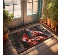 EJXN Funny Doormat For Front Door Seated Warrior In Red Robe: Ancient Chinese Portrait Doormat Home Mats For Front Door Plain Welcome Mat(40X60CM)