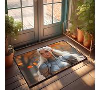 EJXN Funny Doormat For Front Door Silver-Haired Warrior Amidst Autumn Leaves Doormat Home Mats For Front Door Plain Welcome Mat(40X60CM)