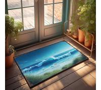EJXN Funny House Decor Ocean Waves Crashing Against The Shore With Grass In Foreground Doormat Farm Rug Door Mat Indoor Entrance(40X60CM)