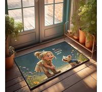 EJXN Funny House Decor Smile Together: A Girl'S Joyful Moment With Her Dog Doormat Farm Rug Door Mat Indoor Entrance(50X80CM)
