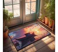 EJXN Funny House Decor Sunset Serenity: A Wooden Boat'S Reflection On Calm Waters Doormat Farm Rug Door Mat Indoor Entrance(50X80CM)