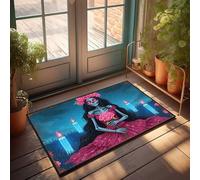 EJXN Funny Room Decor Day Of The Dead: A Skeleton In A Red Dress Holding A Pink Rose Doormat Outdoor Mats For Front Door Stuff For Your Room(40X60CM)