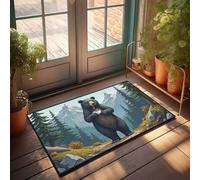 EJXN Funny Room Decor Grizzly Bear Enjoying A Cozy Cup Of Coffee In The Mountains Doormat Outdoor Mats For Front Door Stuff For Your Room(50X80CM)