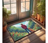 EJXN Funny Room Decor Man In Plaid Shirt With Dog Stands Amidst Lush Garden Doormat Outdoor Mats For Front Door Stuff For Your Room(50X80CM)