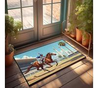 EJXN Funny Room Decor Racing Horse And Jockey In Front Of Palm Trees And Towers Doormat Outdoor Mats For Front Door Stuff For Your Room(50X80CM)