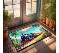 EJXN Funny Room Decor Steam Train Journey Through Tropical Paradise Doormat Outdoor Mats For Front Door Stuff For Your Room(65X90CM)