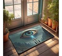 EJXN Funny Room Decor Two Figures Stand Before A Giant Eye Overlooking A Desolate Lands Doormat Outdoor Mats For Front Door Stuff For Your Room(65X90CM)
