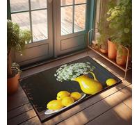 EJXN Funny Room Decor Yellow Pitcher With White Flowers And Lemons On Rustic Table Doormat Outdoor Mats For Front Door Stuff For Your Room(50X80CM)