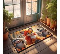 EJXN Garage Accessories For Man Cave Adorable Forest Friends: A Joyful Gathering Of Foxes And Raccoons Doormat Fall Front Door Mat Welcome Mats Outdoor Funny(65X90CM)
