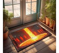 EJXN Garage Decor For Men Alien Figures Gather Around A Luminous, Fiery Pillar In A Futuris Doormat Playroom Furniture Rugs For Entryway(65X90CM)