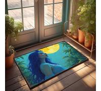 EJXN Garage Decor For Men Blue-Haired Beauty Under The Full Moonlit Sky Doormat Playroom Furniture Rugs For Entryway(50X80CM)