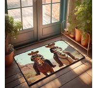 EJXN Garage Decor For Men Two Cats In Cowboy Hats Ride Horses In The Desert Doormat Playroom Furniture Rugs For Entryway(40X60CM)